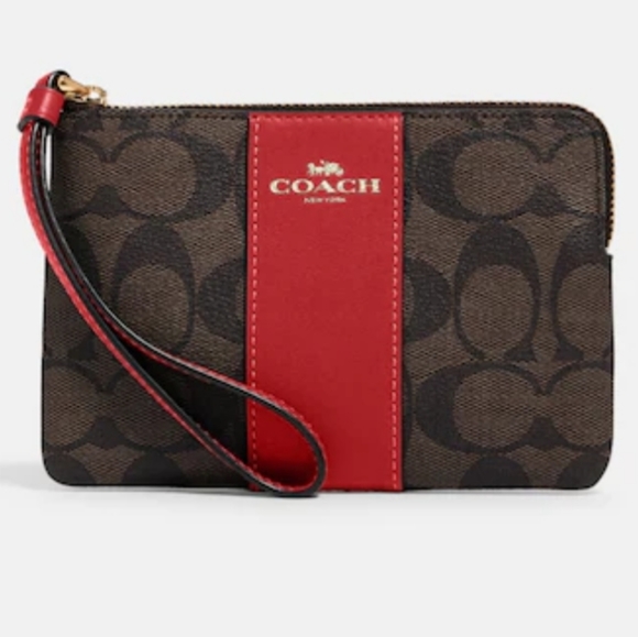 NWT Coach Corner Zip Wristlet In Signature Canvas - Picture 2 of 8